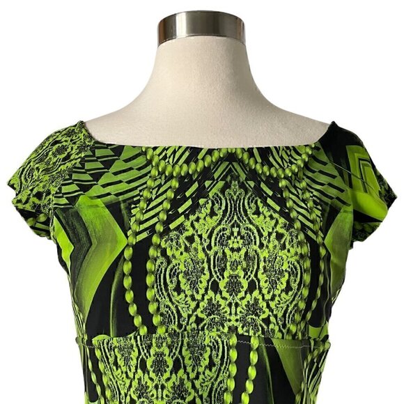 Chiara Boni Green Graphic Print Sheath Dress La Petite Robe 42 - Picture 3 of 6